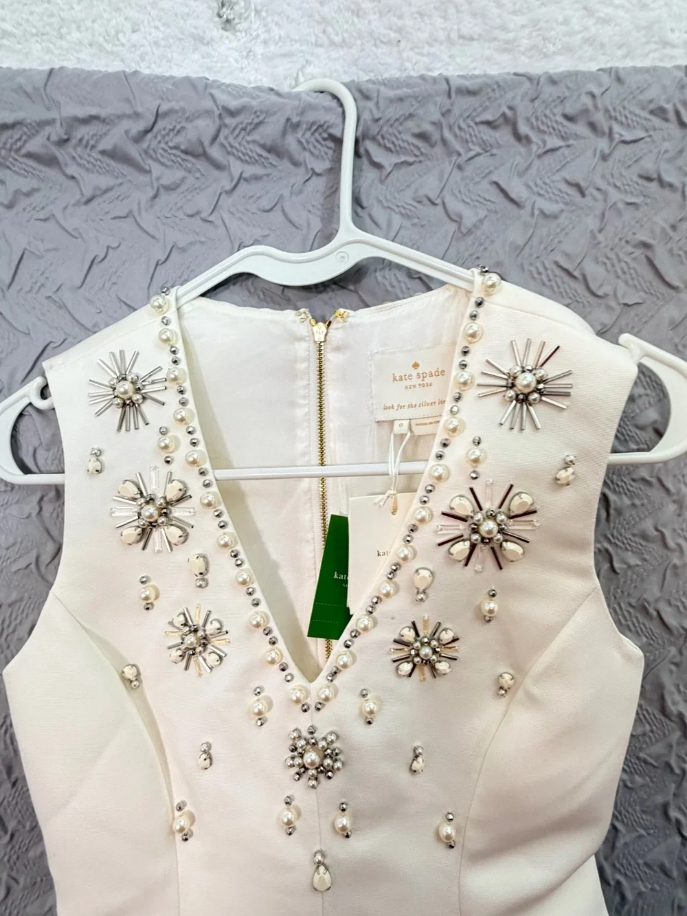 Kate Spade New York Embellished Structured Fit Flare Dress Cream NWT Size 0
